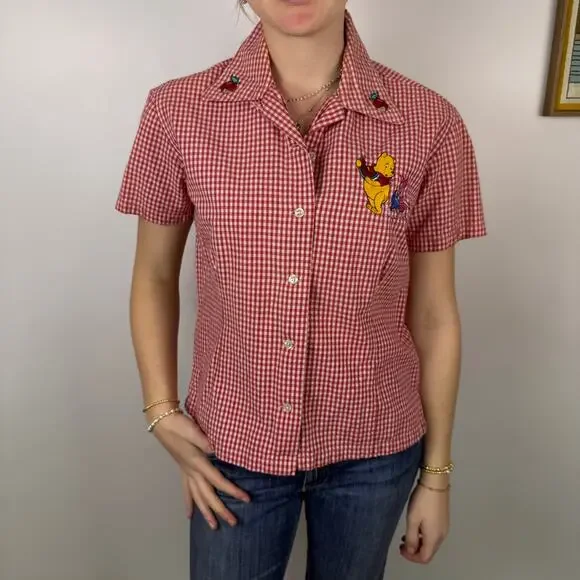 The Disney Store Winnie the Pooh short sleeve camp shirt gingham Medium - Picture 2 of 7